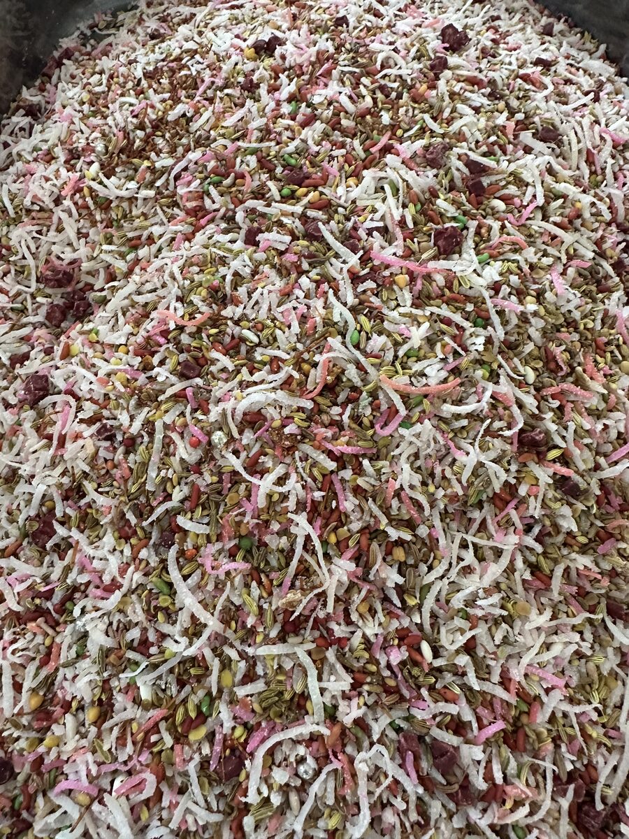 Close-up of rose petal and coconut paan filling